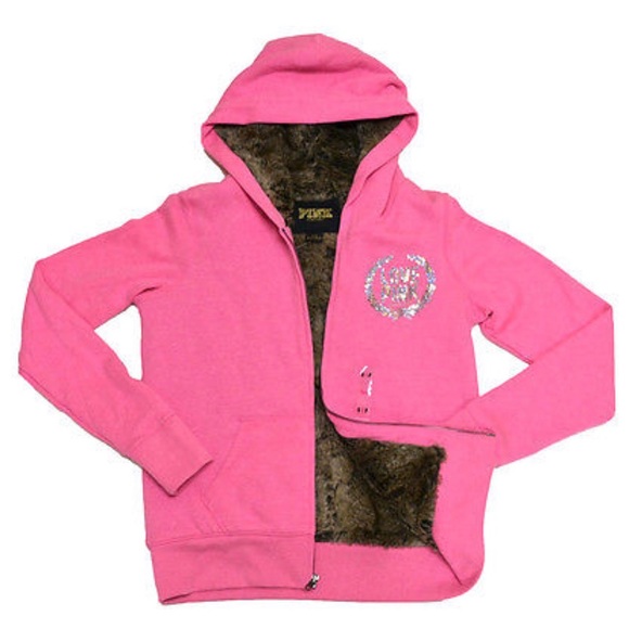 pink faux fur hooded sequin jacket